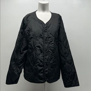 Ryoko Rain Bomber Jacket Coat Embroidered Butterfly Button Down Black Medium